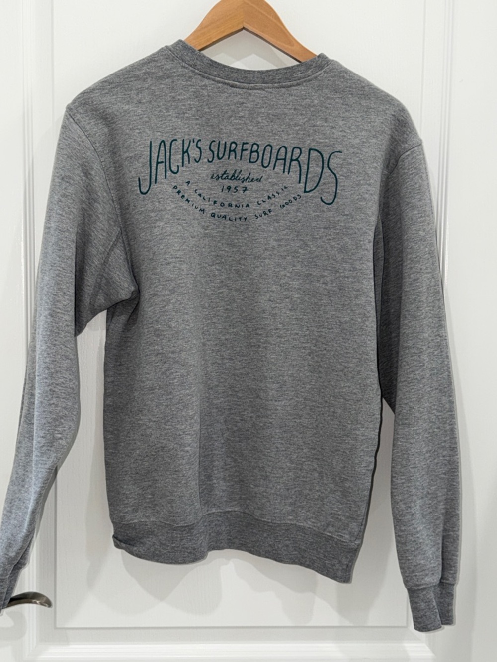 Jacks Surfboards California Grey Crewneck Sweatshirt with Teal small